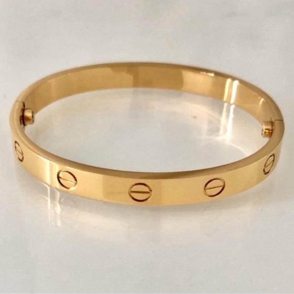 Gold Bangle Bracelet Without Stones Stainless Steel 18K Gold Plated - Picture 6 of 8